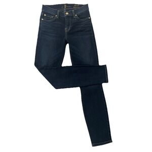7 For All Mankind Womens Mid Rise "Ankle Skinny" Blue Dark Denim Jeans 24x26 EUC